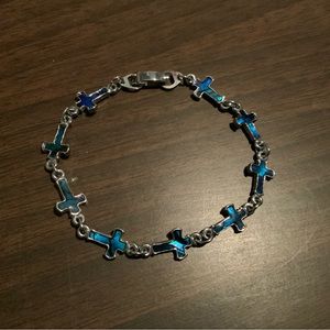 Blue Opal Cross Silver Bracelet